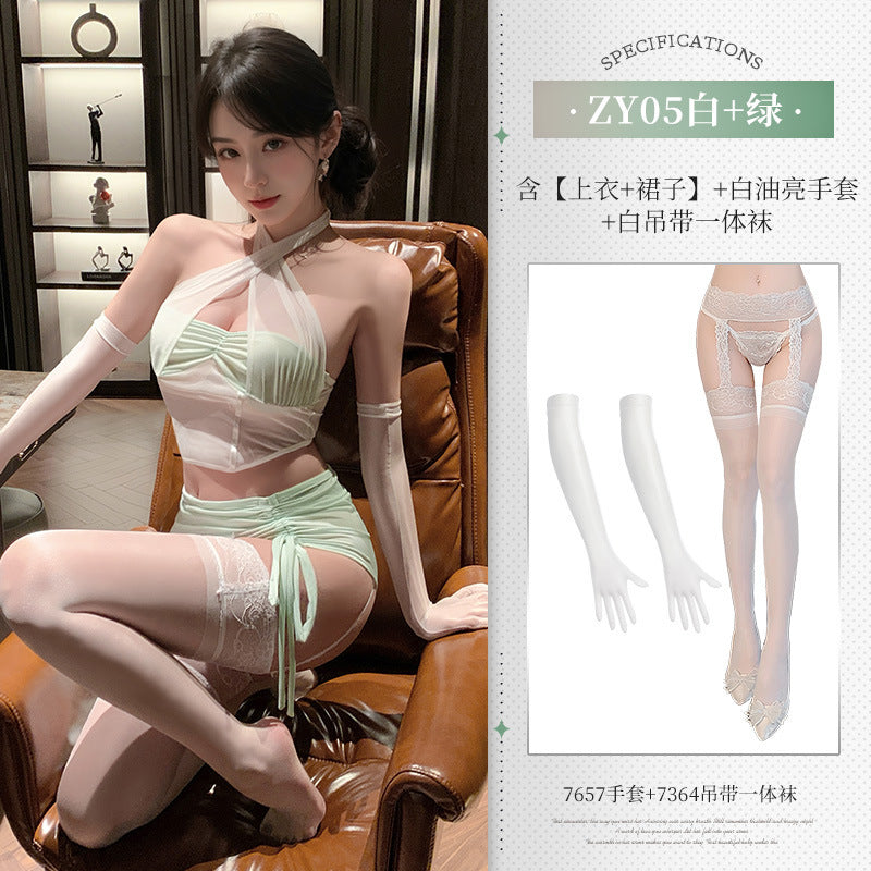 Image of Fei Mu personality drawstring can show the buttocks and cut the men's suit flirting sexy pure desire see-through pajamas ZY05 erotic underwear